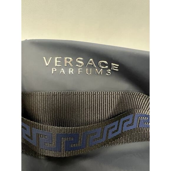 Versace Parfums Duffle dark blue Backpack faux leather gym Weekender travel Bag - Picture 2 of 7
